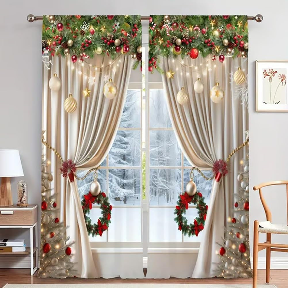 🔥 LAST DAY PROMOTION - 50%OFF 🔥 Christmas Window Curtains 2-Piece Set for Home Decor