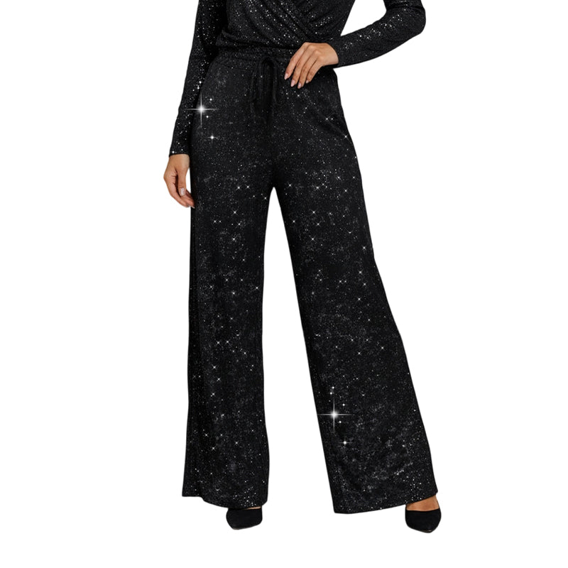 📢📢50 % OFF !!🎅Women's Sequin Sparkle Wide Leg Pants with Elastic Waistband