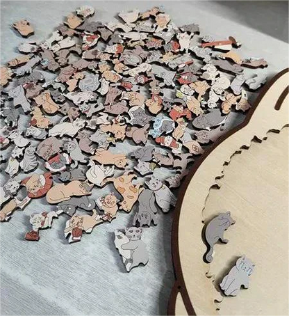 🎁Christmas Sale 50% OFF🎅135-Piece Morandi-Colored Cat Shaped Wooden Jigsaw Puzzle