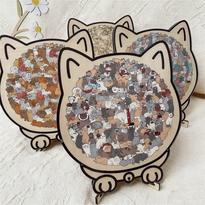 🎁Christmas Sale 50% OFF🎅135-Piece Morandi-Colored Cat Shaped Wooden Jigsaw Puzzle