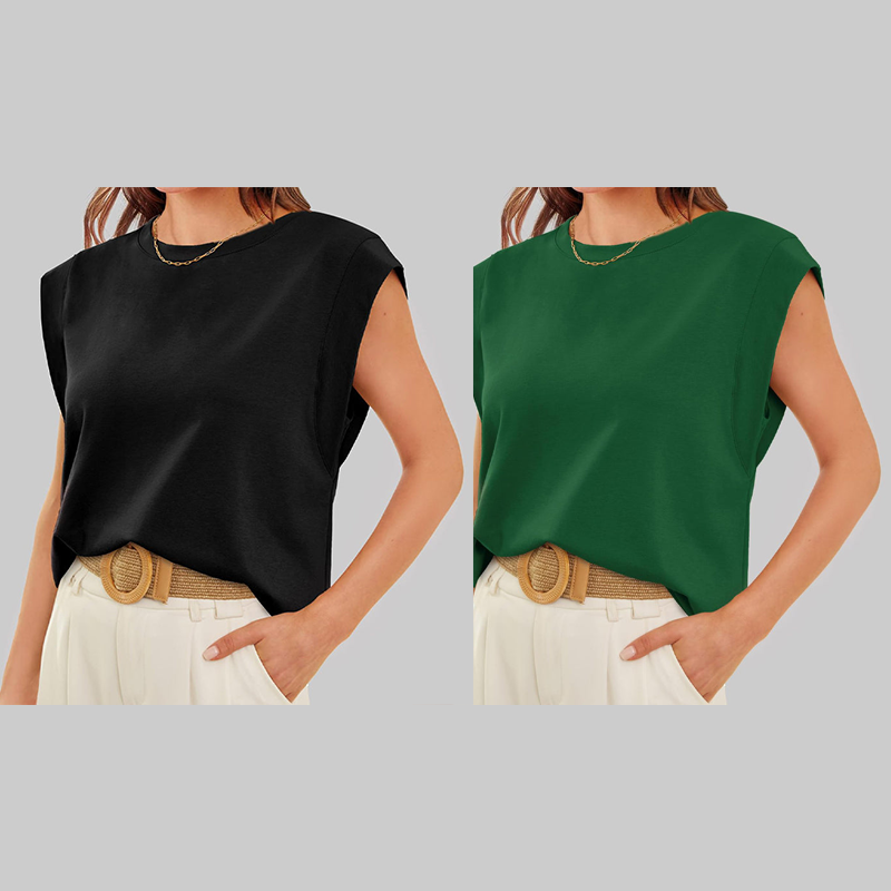 💖Limited Sale 50% OFF💖Solid Color Round Neck Cap Sleeve Top