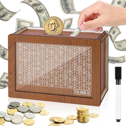🎁 Hot Sale 49% OFF 🔥Retro Style Wooden Money Box with Counter Piggy Bank Handmade Saving Money Goal Piggy Bank