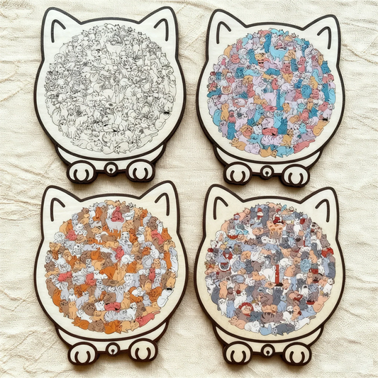 🎁Christmas Sale 50% OFF🎅135-Piece Morandi-Colored Cat Shaped Wooden Jigsaw Puzzle