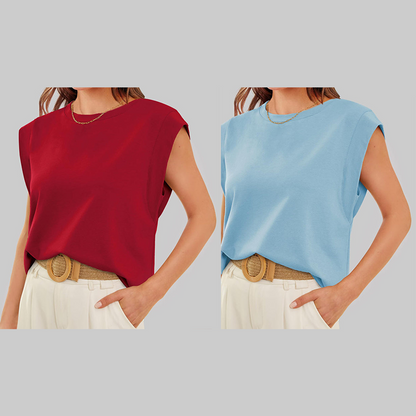 💖Limited Sale 50% OFF💖Solid Color Round Neck Cap Sleeve Top