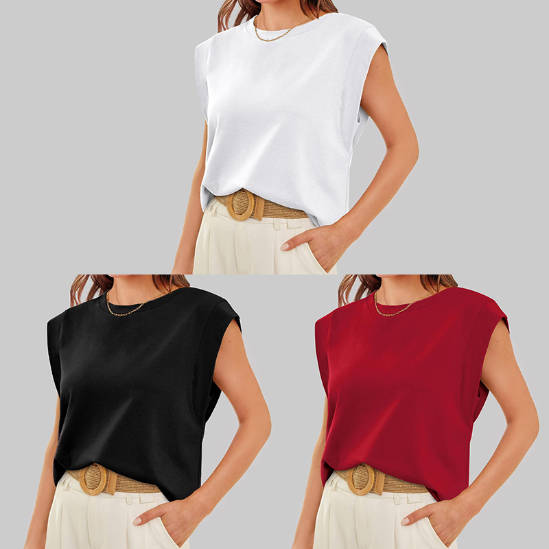 💖Limited Sale 50% OFF💖Solid Color Round Neck Cap Sleeve Top