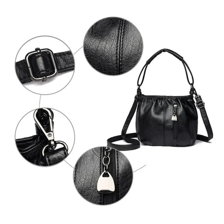 🔥Casual Pleated Bucket Soft Leather Handbag Shoulder Bag