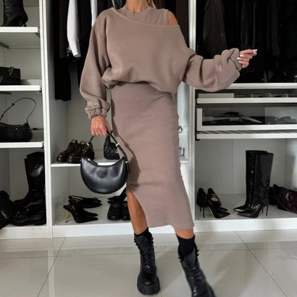 🌟Chic & Cozy! Women's Sweatshirt + Sleeveless Dress 2-Piece Set