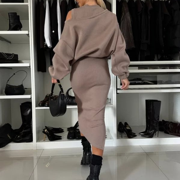 🌟Chic & Cozy! Women's Sweatshirt + Sleeveless Dress 2-Piece Set