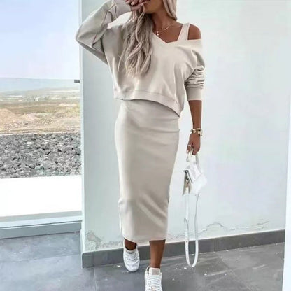 💥2025 New Arrive - 49% OFF💥Women's 2-Piece Set Sleeveless Dress & Loose V-Neck Pullover
