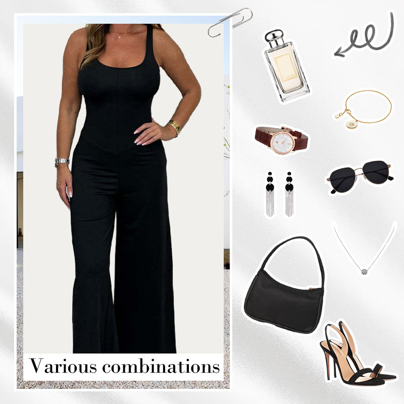 Women's Sexy U Neck Backless Wide Leg Jumpsuit