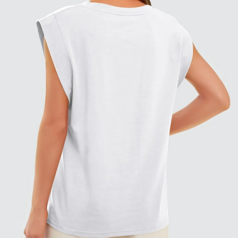 💖Limited Sale 50% OFF💖Solid Color Round Neck Cap Sleeve Top