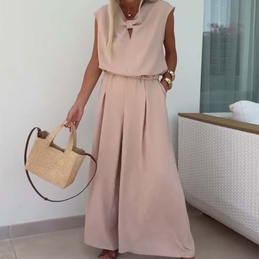 Sleeveless V-Neck Tops & Loose Pants 2-Piece Set