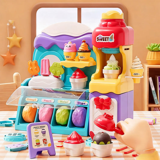 🎄 50% OFF! 🍦 DIY ICE CREAM PLAY DOUGH - 6 Colors & 10 Tools, Non-Toxic Sensory Toy for Creative Role Play, Perfect Gift for Kids Aged 3-8 🎁✨