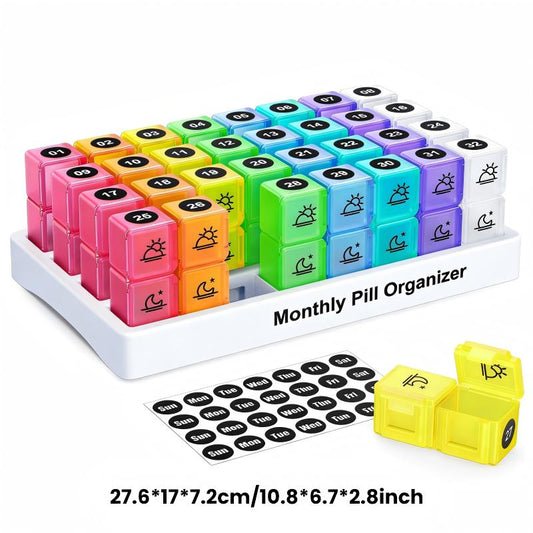 💊📅 Daily 31-Day Pill Organizer Travel Case – 🔒📦 4-Week Medication Box with Compartments & Labels, Ideal for Weekly Planning, Vacations & Seniors, Compact Storage